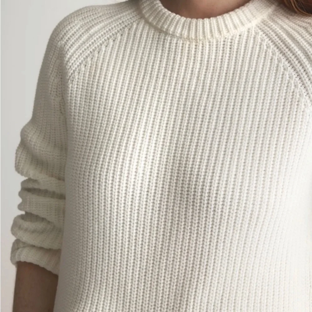 Quince Organic Cotton Fisherman Crew Sweater in Ivory - Picture 3 of 6